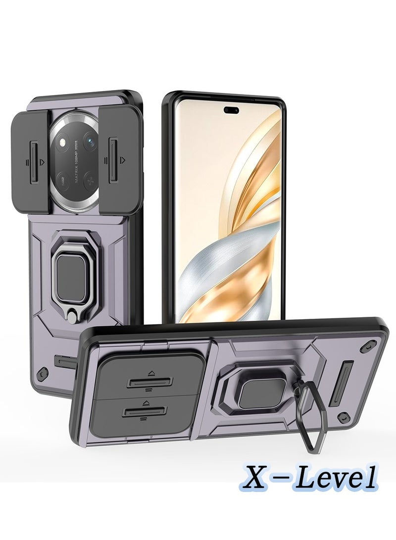 Honor X9c 5G Case Cover with Slide Camera Cover  Ring Holder,Kickstand Shell Back Cover Scratch-Resistant Shock-Absorbing Protector Accessories Kickstand Stand Magnetic Car Ring Holder Protection - Image 1