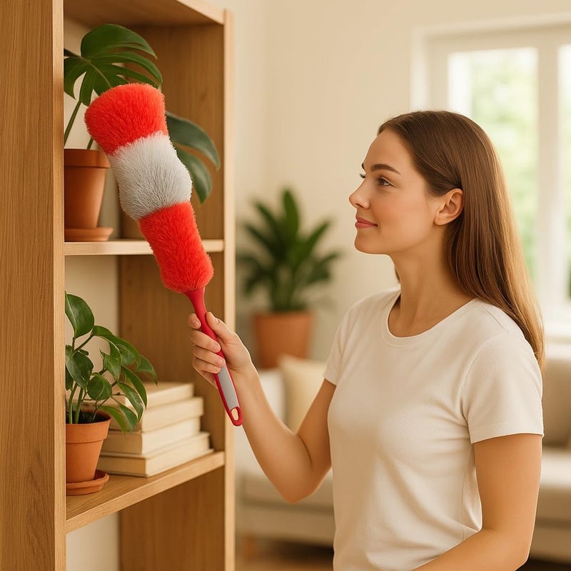 Duster Brush with Bendable Head - Car Duster Brush, Home Dust Cleaning for Furniture, Car and Office, Flexible & Washable, Reusable Soft Dust Remover (Red & Grey, E130017) - Image 4