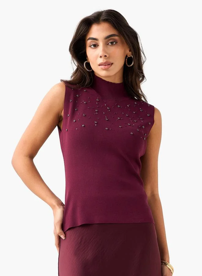 ايكونيك Iconic Sleeveless Top with Embellishment