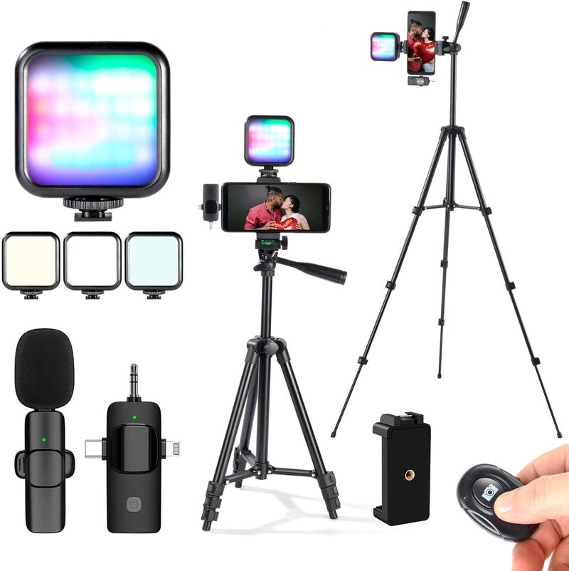 Tiyyontek Vlogging Kit for iPhone,YouTube Starter Kit,Youtuber Kit Beginner Content Creator Essentials Kit for Android Phone,Vlogging Camera Kit with Extendable Tripod/Wireless Microphone/RGB Fill-in Light - Image 1