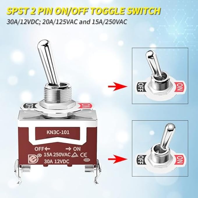ريحني مفتاح تبديل 12 فولت تيار مستمر 125 فولت Spst 2 دبوس مفتاح تبديل بحري مقاوم للماء 12 فولت مفتاح تبديل إيقاف التشغيل 30 أمبير شديد التحمل مع غطاء صندوق السيارة للسيارات والقوارب والشاحنات عبوة من 3 قطع - Image 4