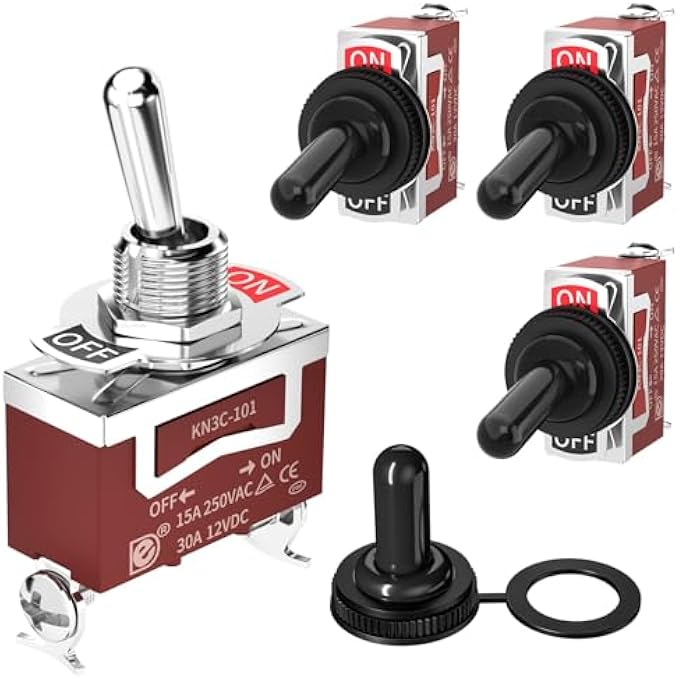 ريحني مفتاح تبديل 12 فولت تيار مستمر 125 فولت Spst 2 دبوس مفتاح تبديل بحري مقاوم للماء 12 فولت مفتاح تبديل إيقاف التشغيل 30 أمبير شديد التحمل مع غطاء صندوق السيارة للسيارات والقوارب والشاحنات عبوة من 3 قطع - Image 1