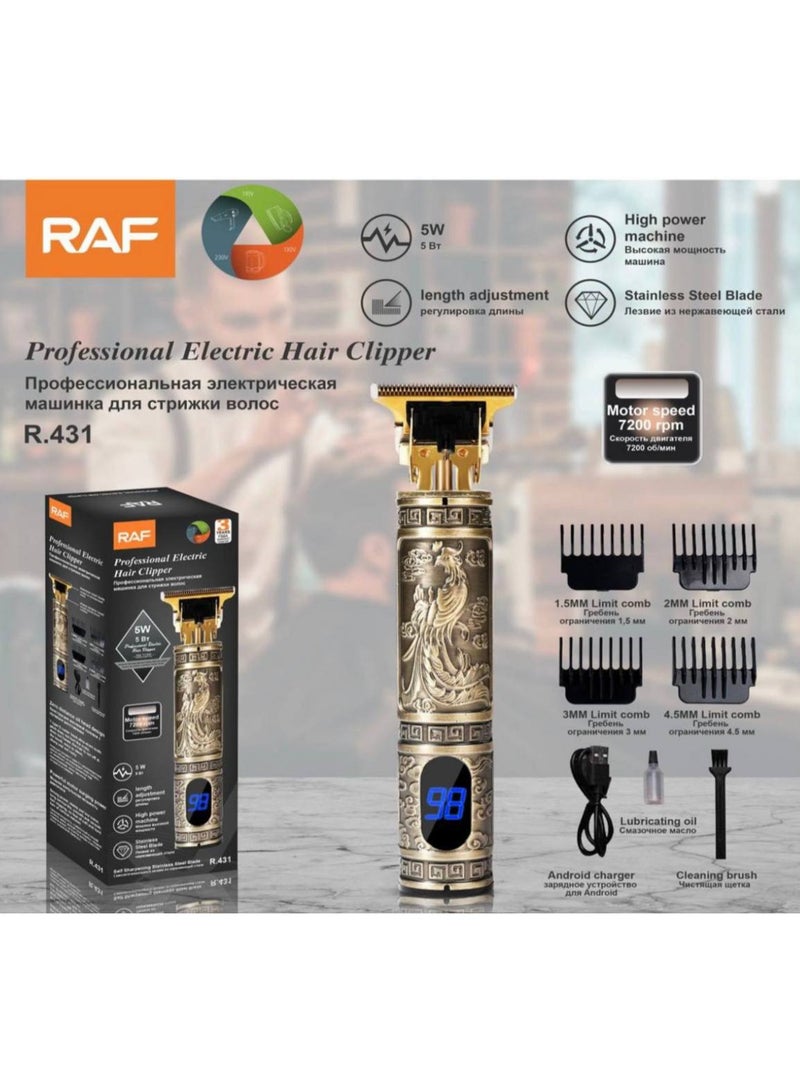 آر إيه أف ماكينة حلاقة رجالي RAF موديل R.431 بشاشة ديجتال وتصميم فرعوني (الترندي) - مع ضمان 3 سنوات