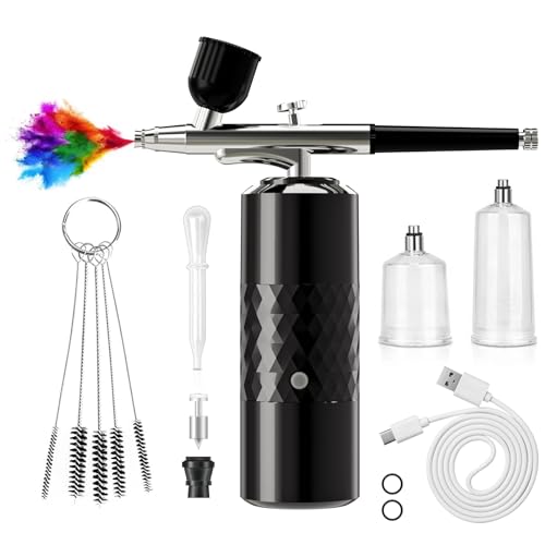 crpen Airbrush Kit Rechargeable Cordless Airbrush Compressor Portable Handheld Airbrush Air Brush for Model Painting,Nail Art,Cake decoration,Makeup, Barber (Black) - Image 1