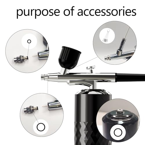 crpen Airbrush Kit Rechargeable Cordless Airbrush Compressor Portable Handheld Airbrush Air Brush for Model Painting,Nail Art,Cake decoration,Makeup, Barber (Black) - Image 2