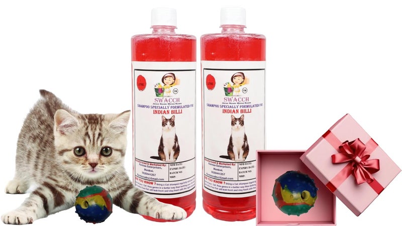 swacch Indian Billi Shampoo + Rubber Musical Ball I Chew Playing Rubber Ball I Interactive Cat Toy Balls I Training & Play I Combo Pack I 1 Litre Pack of 2 Jasmine - Image 1