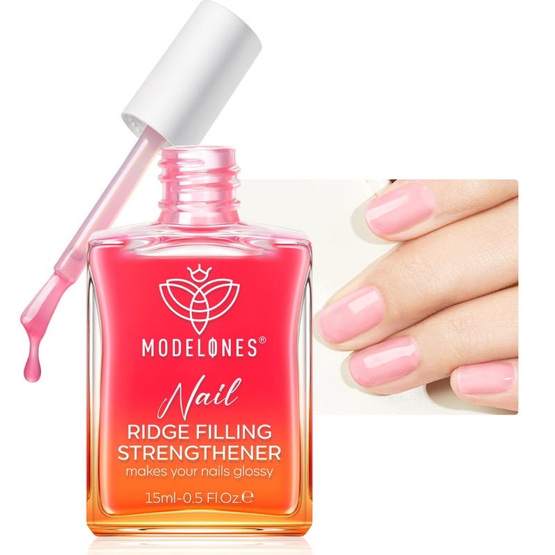 modelones Nail Strengthener Sheer Pink Nail Polish Nail Hardener Extra Strong and Growth Natural Nail Ridge Filler Nail Strengthener for Damaged Nails Repair Gifts for Women 15ml - Image 1