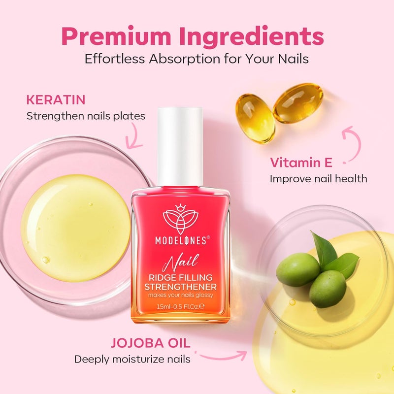 modelones Nail Strengthener Sheer Pink Nail Polish Nail Hardener Extra Strong and Growth Natural Nail Ridge Filler Nail Strengthener for Damaged Nails Repair Gifts for Women 15ml - Image 5