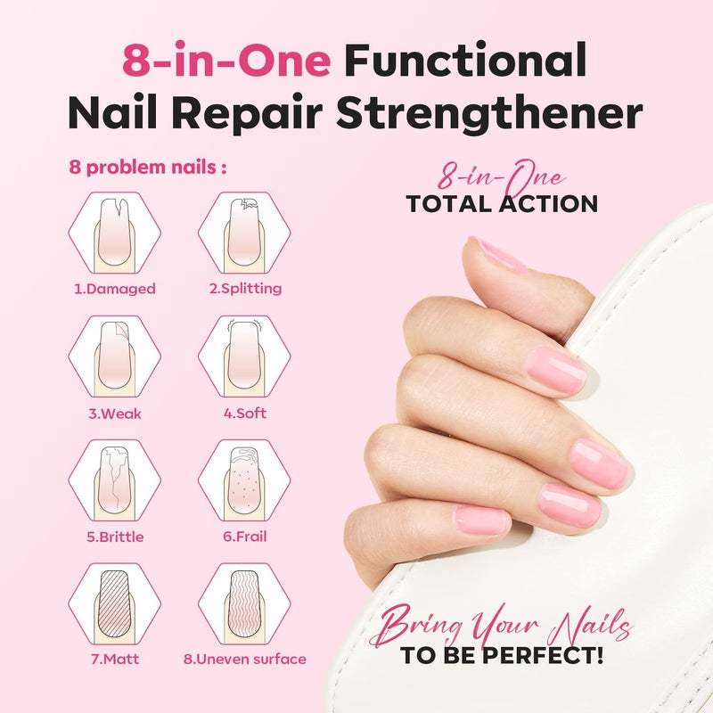 modelones Nail Strengthener Sheer Pink Nail Polish Nail Hardener Extra Strong and Growth Natural Nail Ridge Filler Nail Strengthener for Damaged Nails Repair Gifts for Women 15ml - Image 2