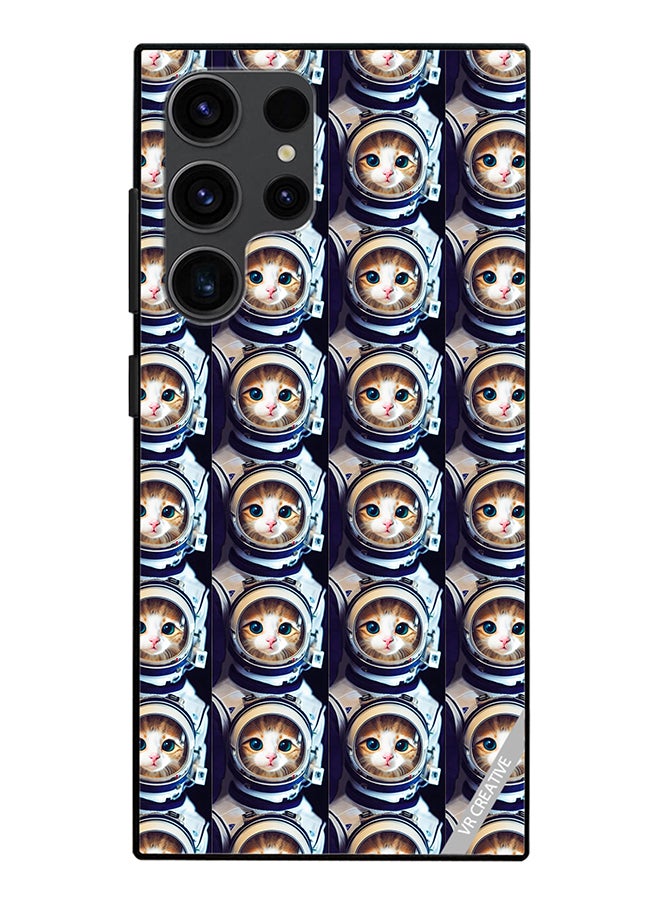 VR CREATIVE Protective Case Cover For Samsung Galaxy S24 Ultra Cat Face Inside Astronauts Helmet Pattern Design Multicolour - Image 1