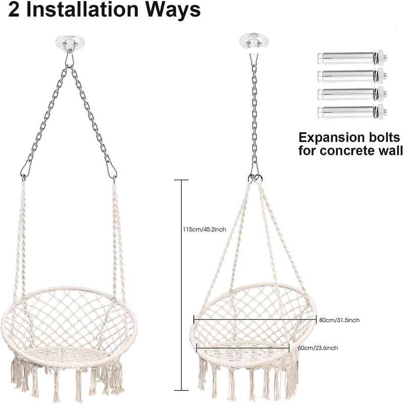 Harmony Home كرسي هارموني هوم المعلق من المكرميه – كرسي مصنوع يدويًا من حبل القطن للاسترخاء في الداخل والخارج، تصميم محبوك للباحة، الفناء والشرفة (بيج) - Image 5