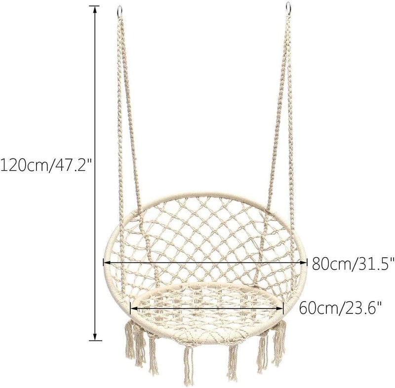 Harmony Home كرسي هارموني هوم المعلق من المكرميه – كرسي مصنوع يدويًا من حبل القطن للاسترخاء في الداخل والخارج، تصميم محبوك للباحة، الفناء والشرفة (بيج) - Image 4