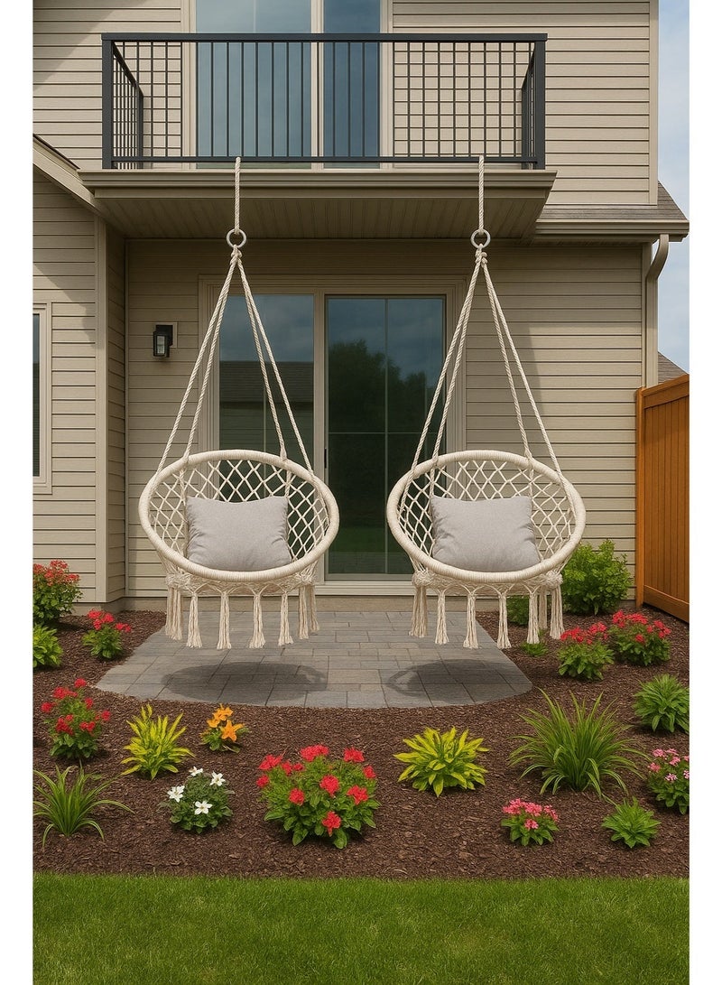 Harmony Home كرسي هارموني هوم المعلق من المكرميه – كرسي مصنوع يدويًا من حبل القطن للاسترخاء في الداخل والخارج، تصميم محبوك للباحة، الفناء والشرفة (بيج) - Image 2
