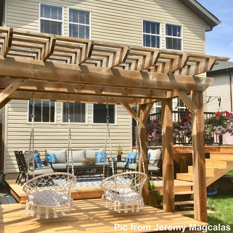 Harmony Home كرسي هارموني هوم المعلق من المكرميه – كرسي مصنوع يدويًا من حبل القطن للاسترخاء في الداخل والخارج، تصميم محبوك للباحة، الفناء والشرفة (بيج) - Image 3