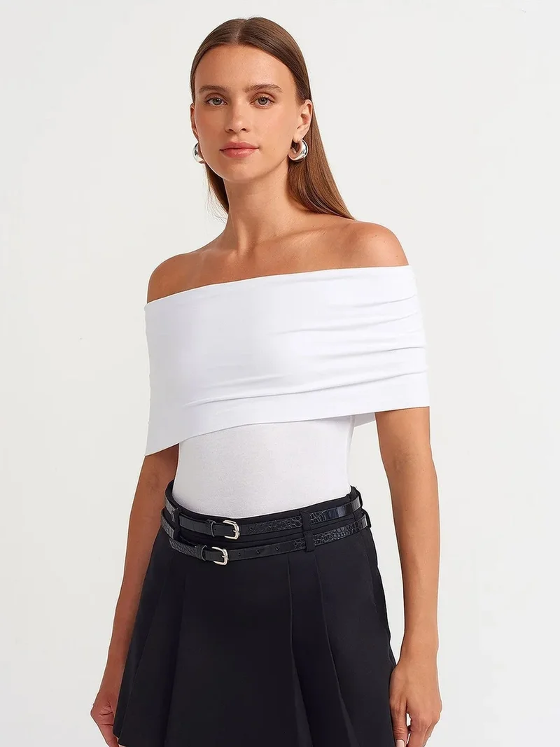 Dilvin DILVIN Off-Shoulder Boat Neck Bodysuit