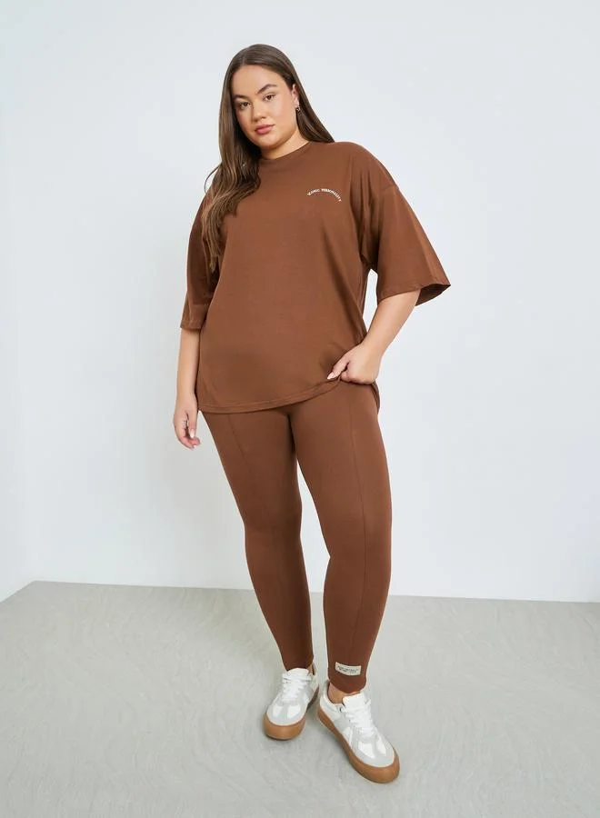 Styli Plus Size Brown Oversized T-Shirt