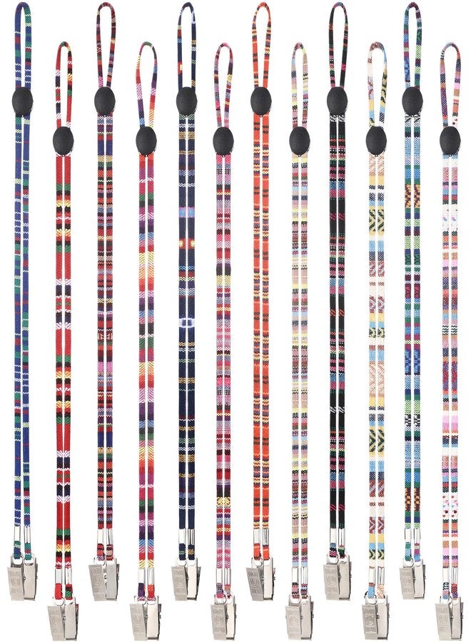 Solsew 12 Pcs Coarse Cotton Dental Bib Clips Folk Style Napkin Clips Adjustable Bib Holder Dentist Napkin Chain Neck Chain with Lanyard for Elderly Adult Patient Towels Restaurant Cloth Travel - Image 1