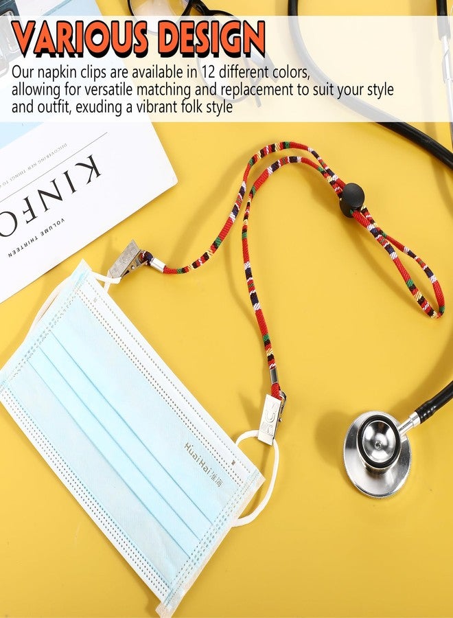 Solsew 12 Pcs Coarse Cotton Dental Bib Clips Folk Style Napkin Clips Adjustable Bib Holder Dentist Napkin Chain Neck Chain with Lanyard for Elderly Adult Patient Towels Restaurant Cloth Travel - Image 5