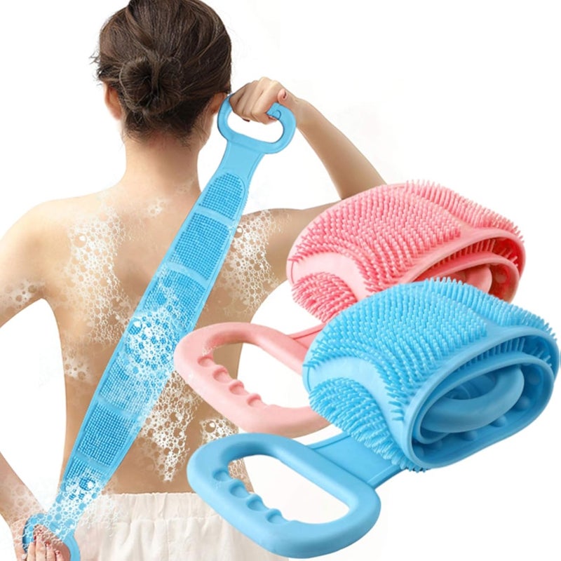 FEBSNOW 2Pcs Back Scrubber for Shower,Silicone Bath Body Brush,Exfoliating & Deep Clean,Silcone Body Scrubbers,Comfortable Massage for Your Skin, With 2Pcs Hooks