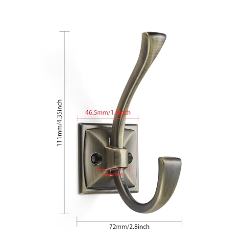 khtumeware Vintage Wall Hooks5 Pack Coat Hooks Hardware Towel Hooks for Hanging Coats Brushed Antique Brass Robe Hooks Wall Mounted with Screws for Key Towel Bags Cup - Image 3