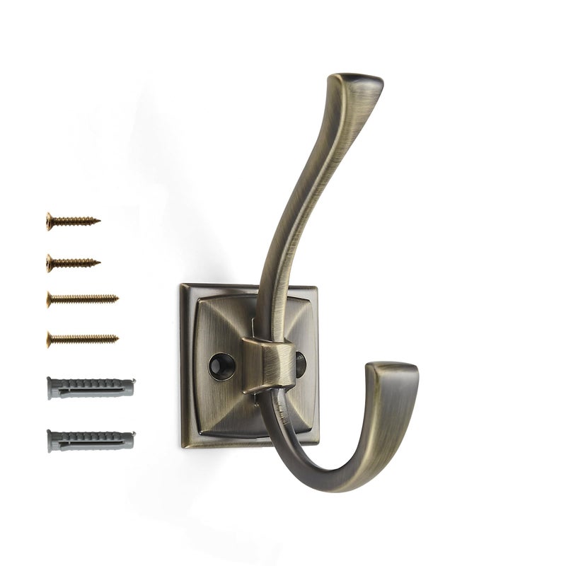 khtumeware Vintage Wall Hooks5 Pack Coat Hooks Hardware Towel Hooks for Hanging Coats Brushed Antique Brass Robe Hooks Wall Mounted with Screws for Key Towel Bags Cup - Image 2