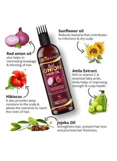 AYUREVER Red Onion Hair Oil For Hair Growth And Hair Fall Control Prevents Dandruff With Deep Root Comb Applicator Enriched Onion Oil Almond Oil Hibiscus Oil (100Ml)  - Image 4