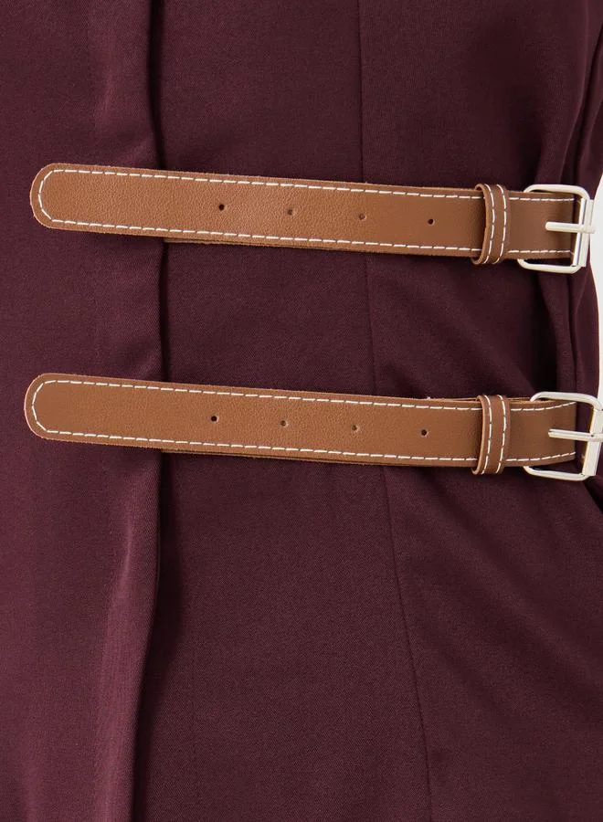 Styli Styli V Neck Waistcoat with Faux Leather Double Belting Detail
