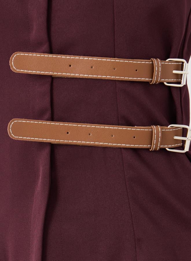 Styli V Neck Waistcoat with Faux Leather Double Belting Detail - Image 3