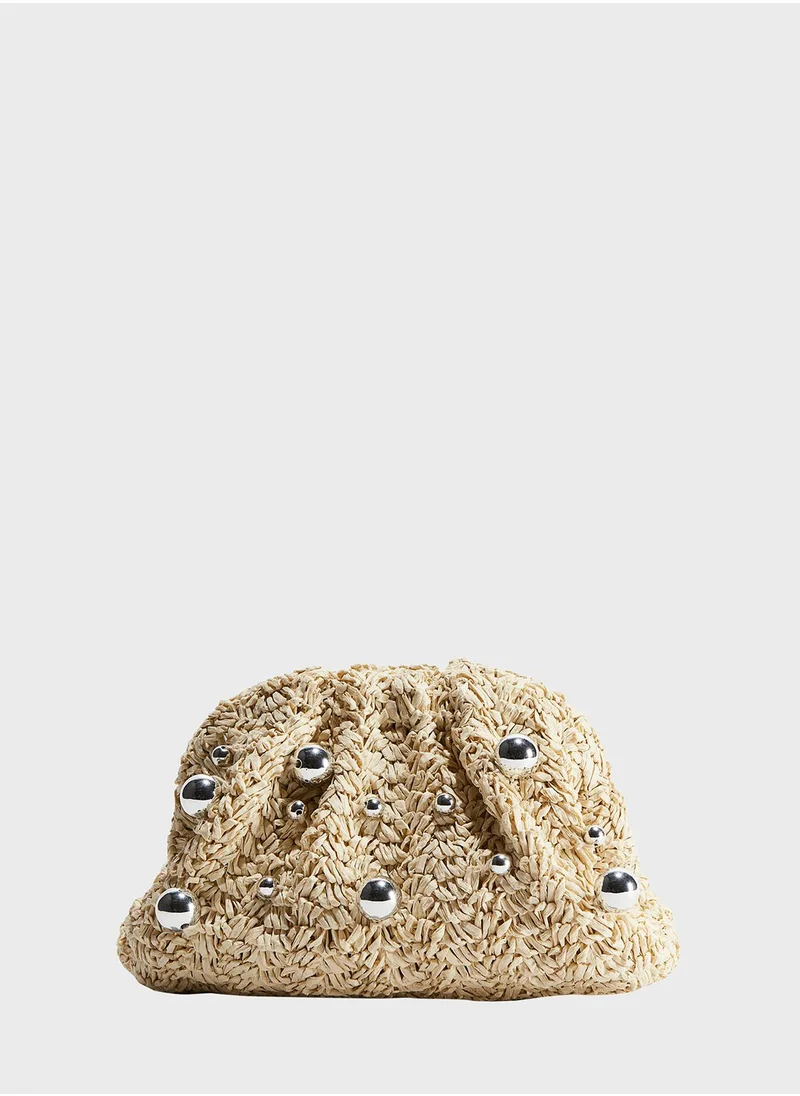 H&M Embellished Straw Clutch