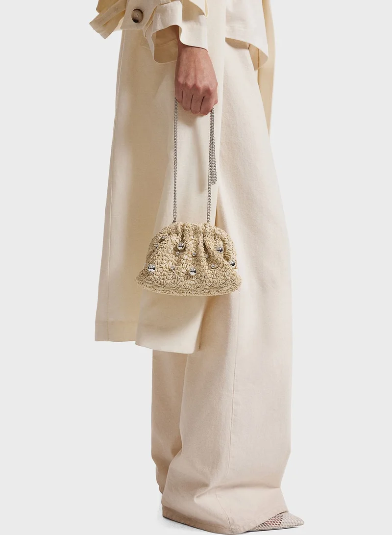 H&M Embellished Straw Clutch