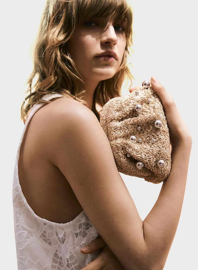 H&M Embellished Straw Clutch