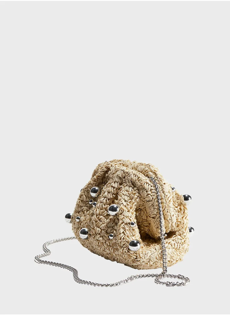 H&M Embellished Straw Clutch