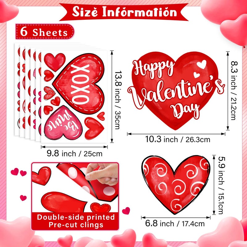 Sionoiur Valentine's Day Window Clings Love Hearts, 76 Pcs Pink Red Heart Large Window Stickers, Happy Valentines Watercolor Double-Sided Glass Decals Decor for Wedding Anniversary Home Party Decorations - Image 2