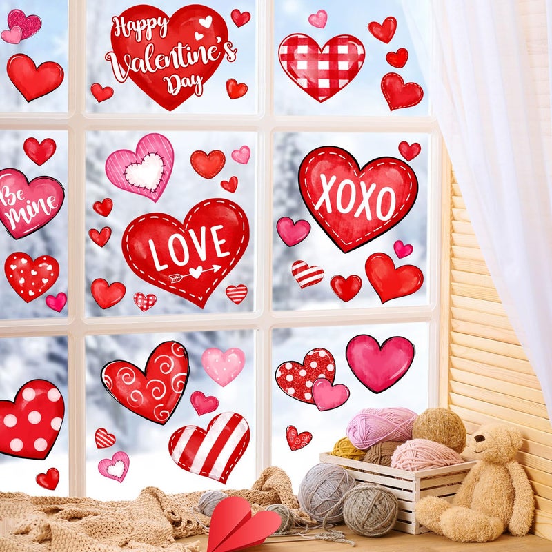 Sionoiur Valentine's Day Window Clings Love Hearts, 76 Pcs Pink Red Heart Large Window Stickers, Happy Valentines Watercolor Double-Sided Glass Decals Decor for Wedding Anniversary Home Party Decorations - Image 4