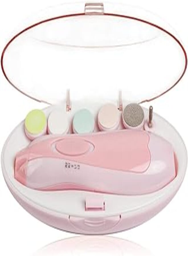 Baby Electric Nail File Drill for Baby No Sharp Claws Hurt, Nail Care Professional Manicure Pedicure System for Beauty Nail Art, 6 in 1 Safety Cutter Trimmer Clipper for Toes and Fingers (Pink)