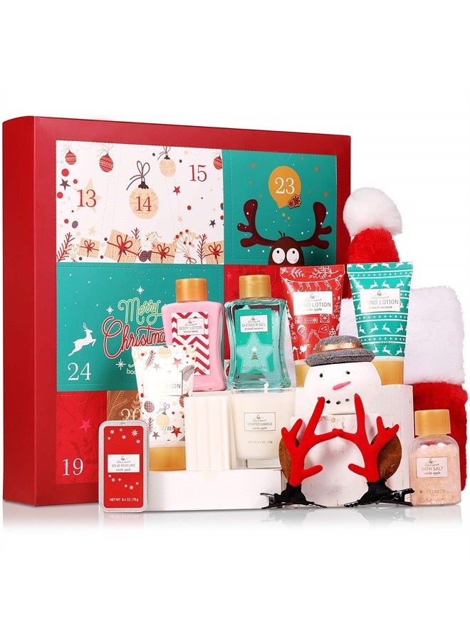 BODY & EARTH Christmas Gift Sets for Women - 12 Piece Set of Advent Calendar Women, BODY & EARTH Multi-scente Spa Gift Basket with Shower Gel, Scented Candle, Christmas Hat and More, Spa Bath Gifts Set for Women - Image 1
