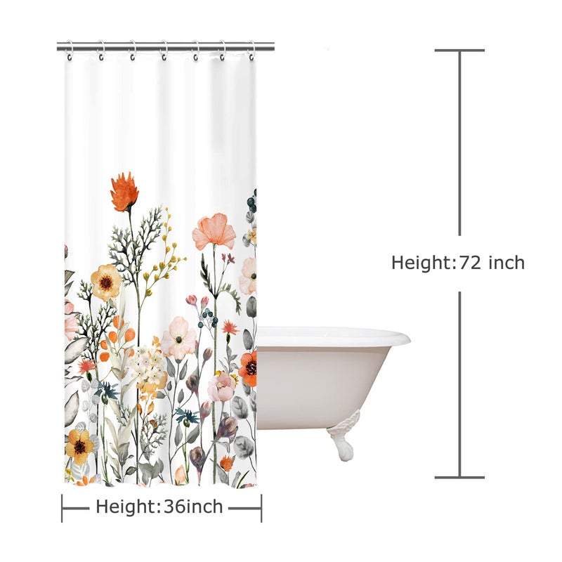 LIVILAN LIVILAN Small Stall Shower Curtain 36W x72H Inches Narrow RV Shower Curtains Floral Shower Curtains for Bathroom Flower Shower Curtains Set with 12 Hooks Short Half Shower Curtain Stall Size  - Image 3