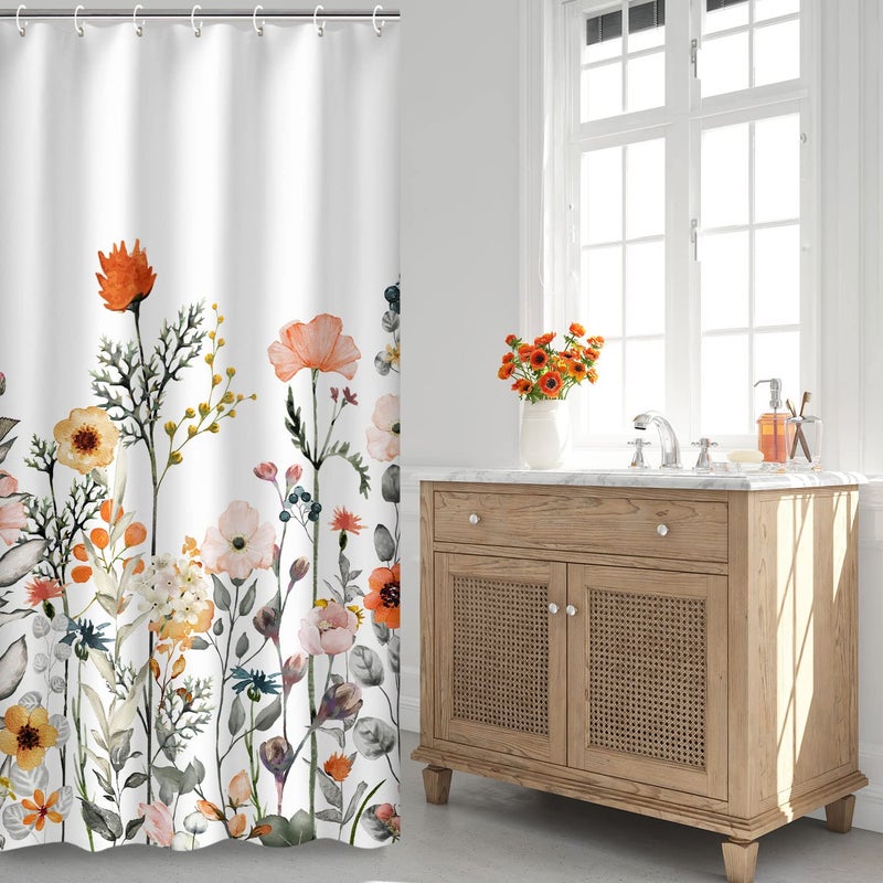 LIVILAN LIVILAN Small Stall Shower Curtain 36W x72H Inches Narrow RV Shower Curtains Floral Shower Curtains for Bathroom Flower Shower Curtains Set with 12 Hooks Short Half Shower Curtain Stall Size  - Image 2