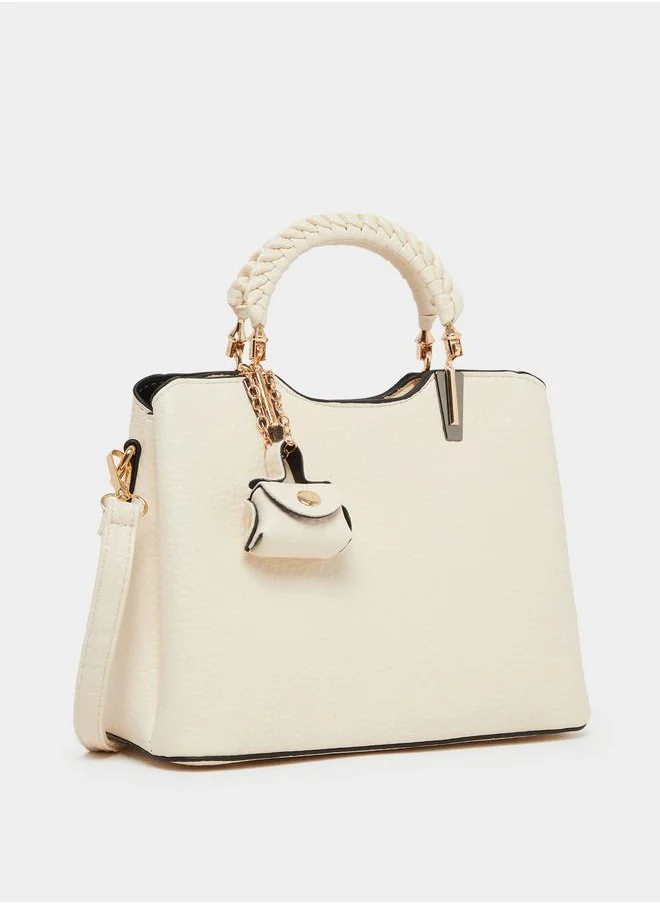ستايلي Styli Textured Satchel Bag with Braided Double Top Handles
