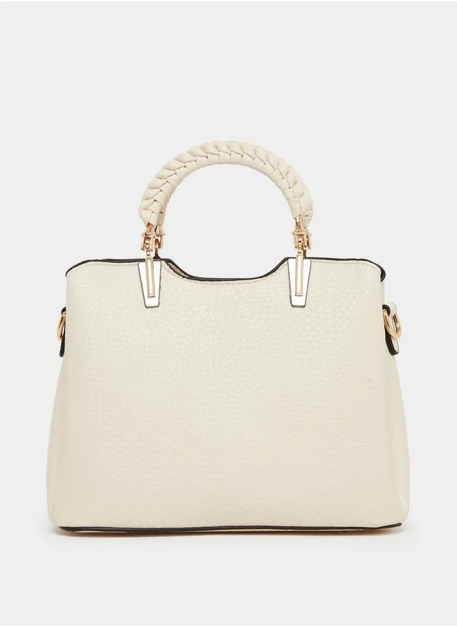 ستايلي Styli Textured Satchel Bag with Braided Double Top Handles