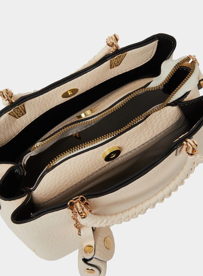 Styli Textured Satchel Bag with Braided Double Top Handles - Image 4