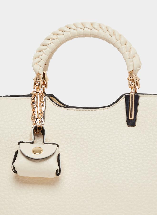 Styli Textured Satchel Bag with Braided Double Top Handles - Image 3