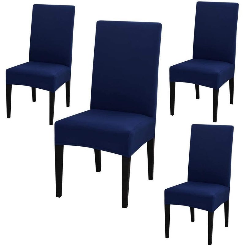 Outlay Home Spandex Dining Chair Covers, Solid Plain Stretchable, Set of 6, Standard Size (Navy Blue) - Image 1