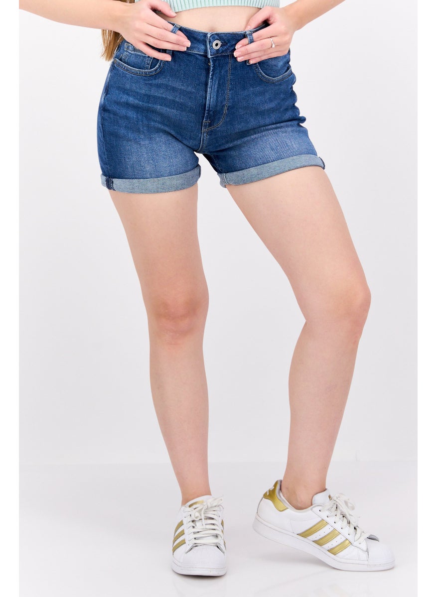 Pepe Jeans Women High Waist Washed Denim Short, Blue  - Image 1
