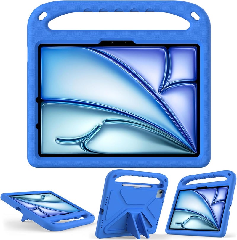 Beauenty For Ipad Pro 11 2024 Ipad Air 11 2024 Kids Case, Lightweight Kid Friendly Shockproof Protective Case Handle Stand Heavy Duty Tablet Cover (Blue) - Image 1