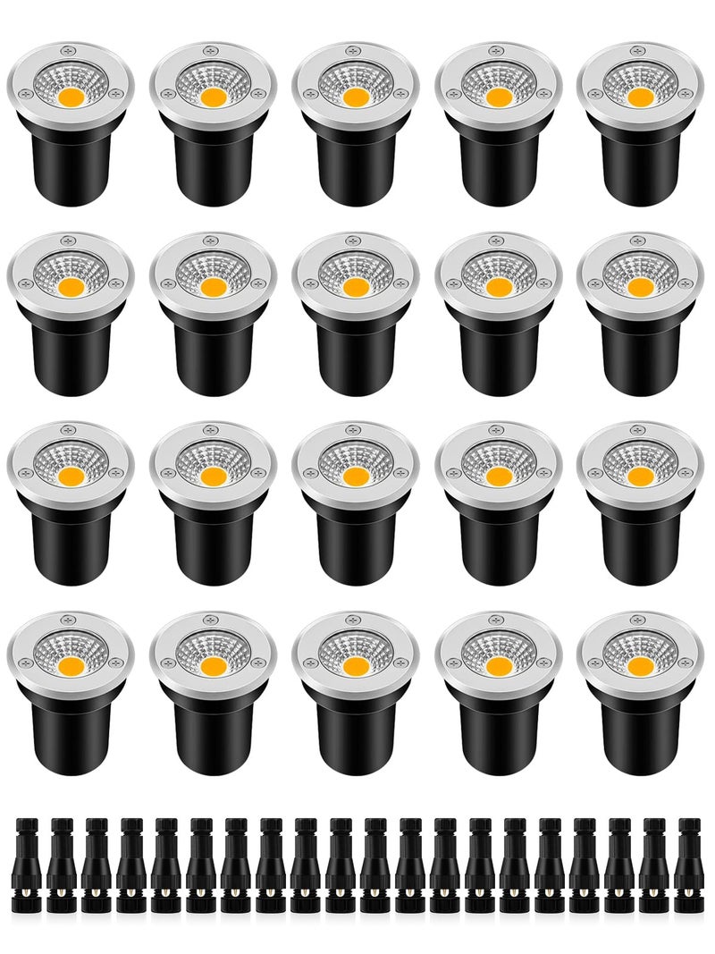ZUCKEO Low Voltage Landscape Lights Well Lights Landscape LED in Ground Light IP67 Waterproof Outdoor Landscape Lighting Wired Floor Pathway Deck Step Garden with Connectors (20Pack Warm White) - Image 1