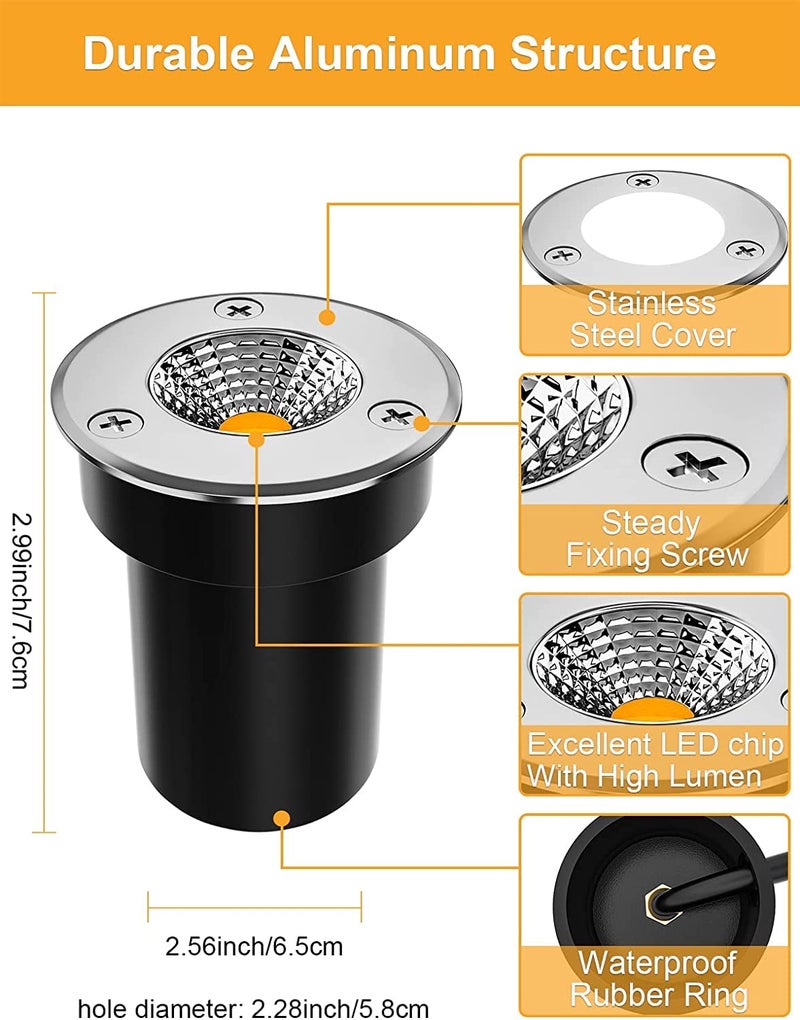 ZUCKEO Low Voltage Landscape Lights Well Lights Landscape LED in Ground Light IP67 Waterproof Outdoor Landscape Lighting Wired Floor Pathway Deck Step Garden with Connectors (20Pack Warm White) - Image 4