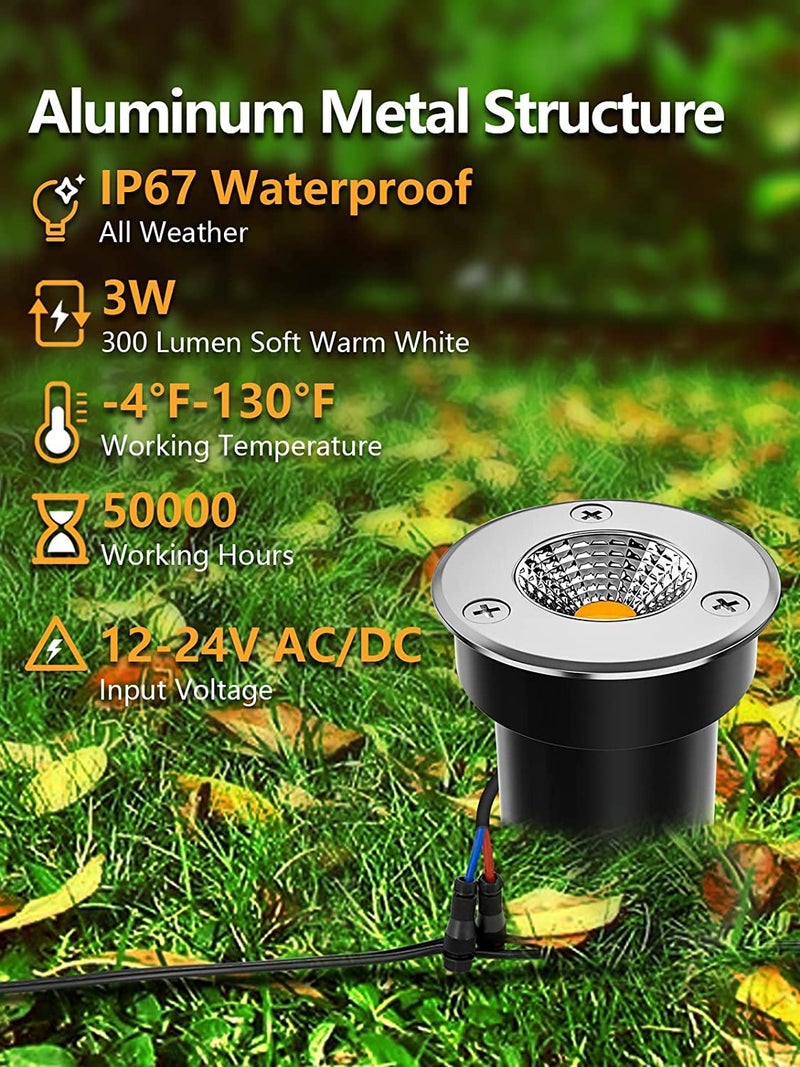 ZUCKEO Low Voltage Landscape Lights Well Lights Landscape LED in Ground Light IP67 Waterproof Outdoor Landscape Lighting Wired Floor Pathway Deck Step Garden with Connectors (20Pack Warm White) - Image 2