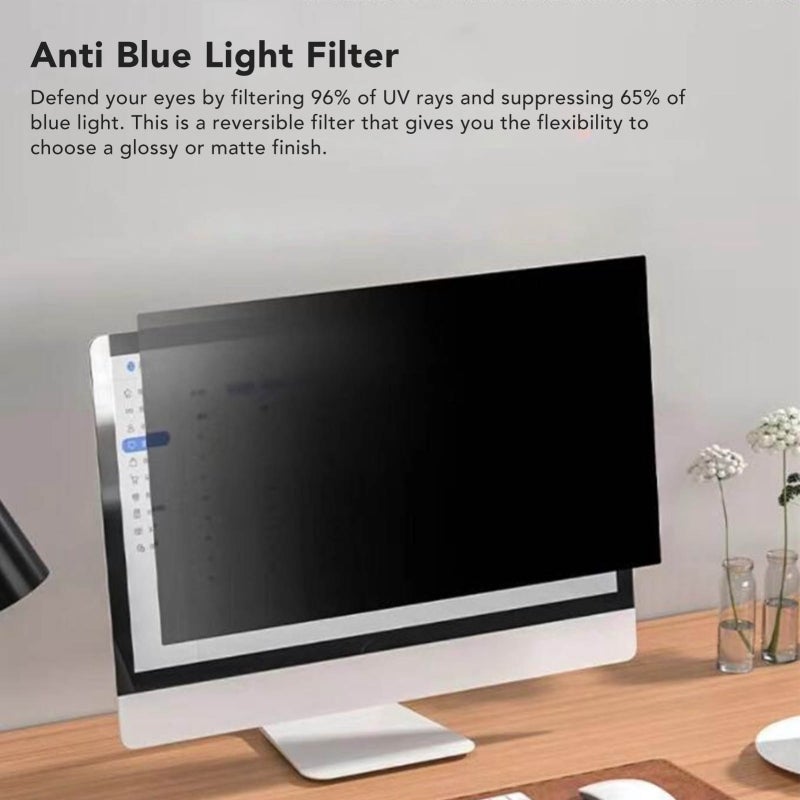 Anti Blue Light Computer Screen Filter 16:9 Aspect Ratio - Scratch Resistant Desktop Protector with Clear View for Open Work Spaces, Airports, Office Environments - Image 2
