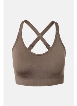 Tchibo Women Ribbed Seamless Padded Sports Bra, Brown  - Image 3